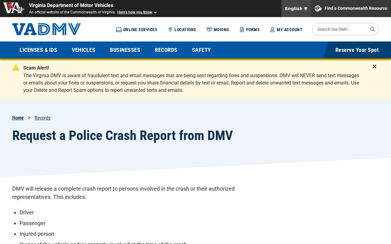 Virginia DMV police crash report access related to Lancaster County arrests