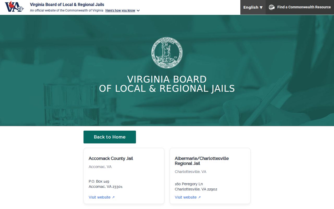 Virginia jail directory entry for Lancaster County arrest and custody records