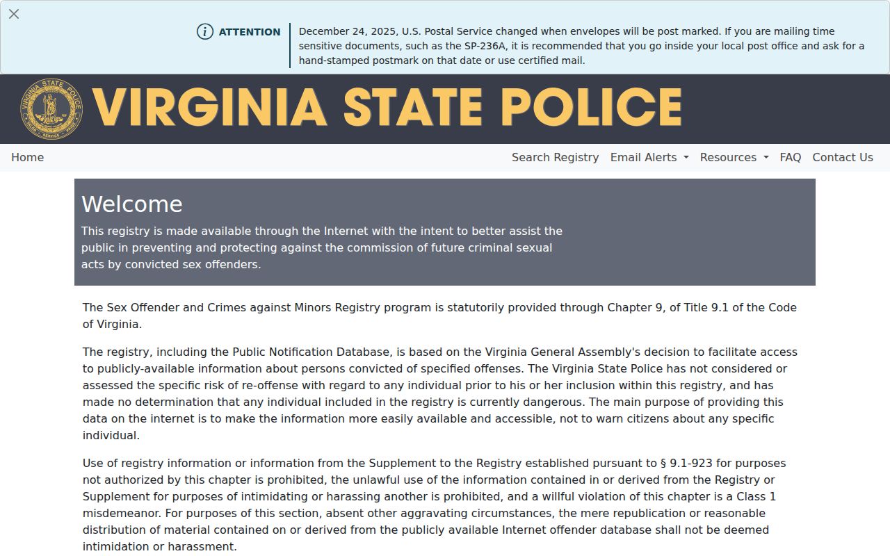 Virginia State Police sex offender registry search for Lancaster County