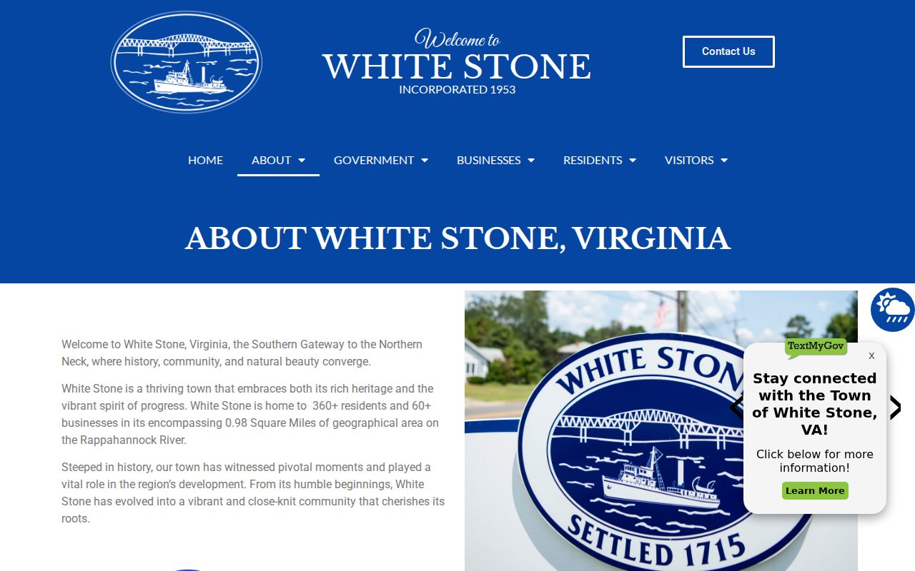 Official Town of White Stone history and local Lancaster County imagery