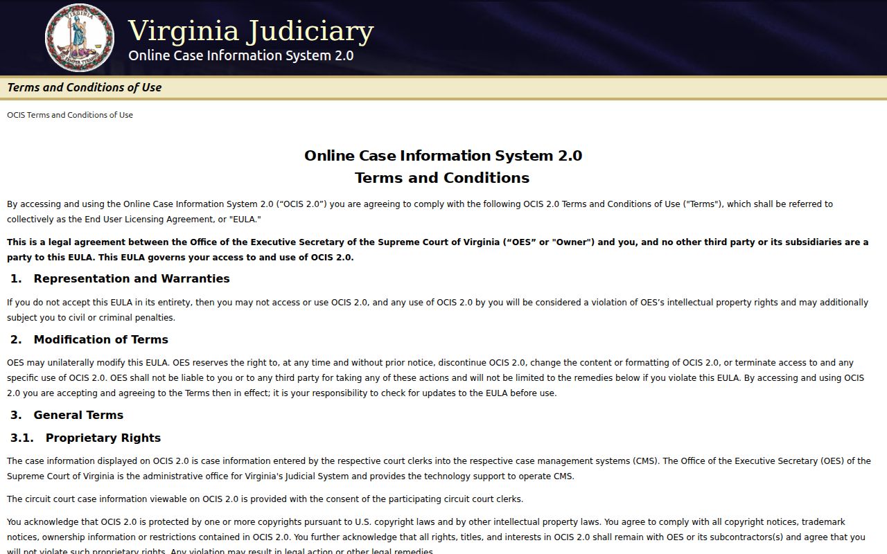 Virginia OCIS 2.0 statewide court case search used for Lancaster County